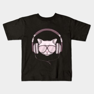 Cat with Sunglasses and Headphone Kids T-Shirt